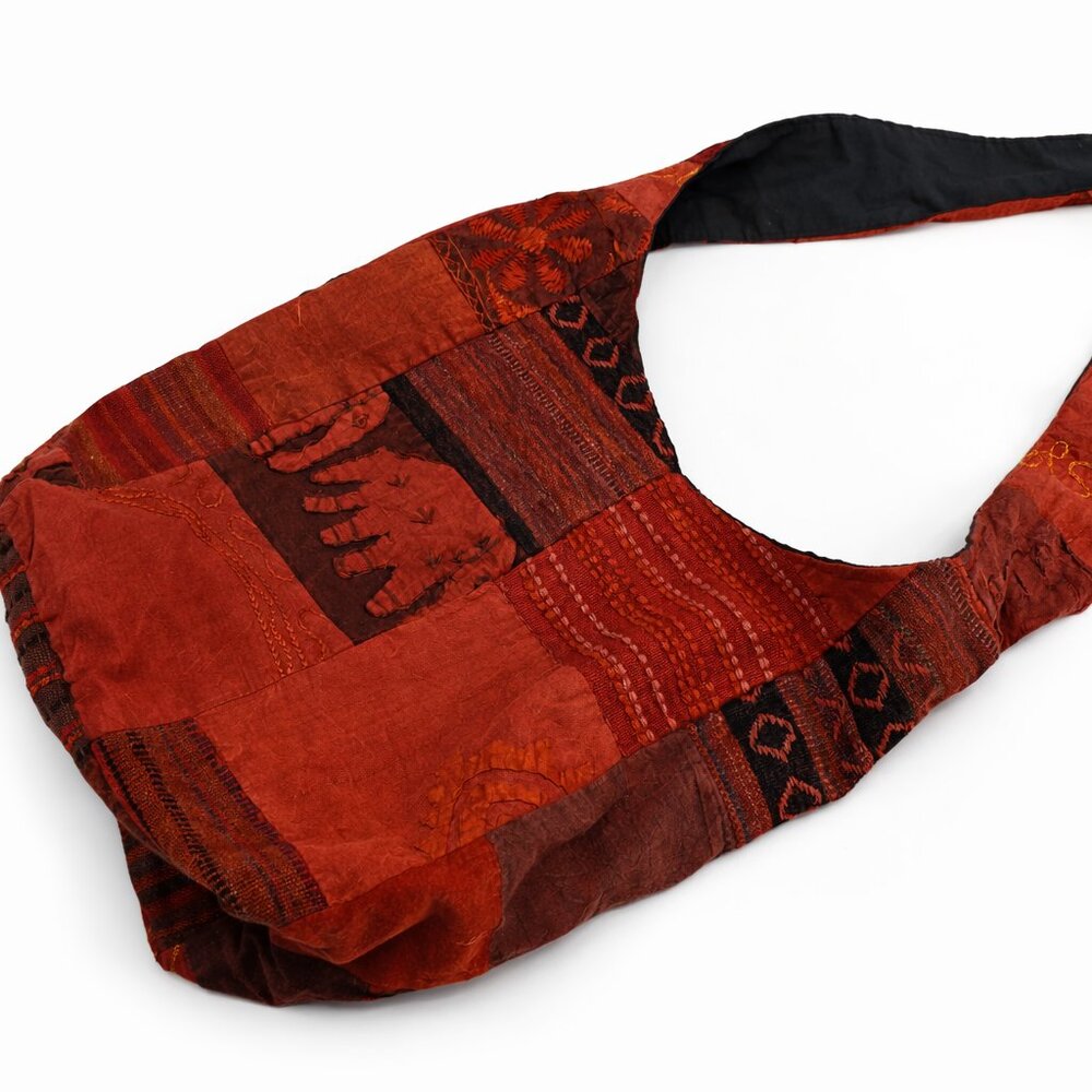 Artisan Patchwork Boho Shoulder Bag with Elephant Motif